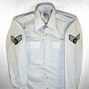 VTG Defense Logistics Agency Military Shirt Men 15x34 Shirt Blue L/S Epaulet USA